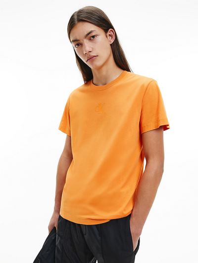 Calvin Klein Ruhák HU002372 | Calvin Klein Organic Cotton Tonal Logo Férfi Póló Narancssárga